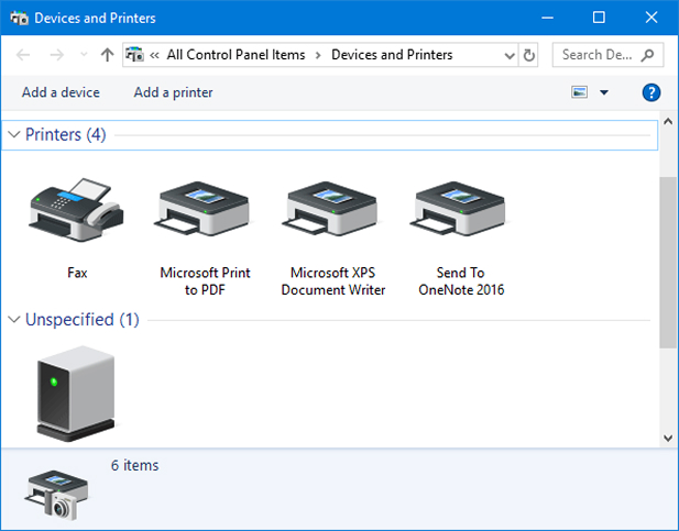 Devices and Printers offline troubleshooting screen